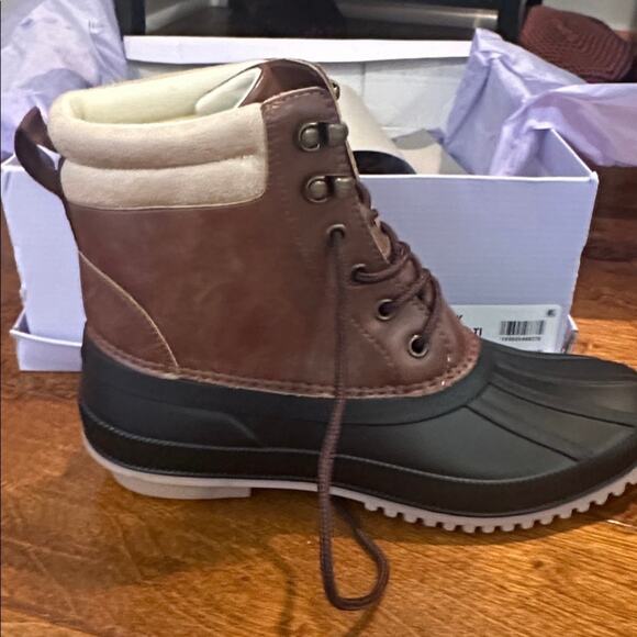 Madden Girl BIMMY Duck Boots Brown Multi Waterproof Lace Up Size 10 NWT - Picture 5 of 6